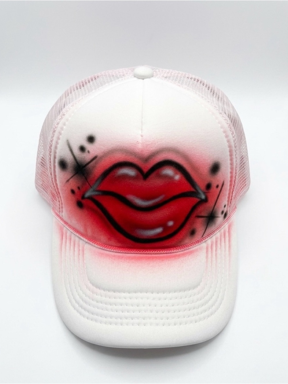 White Airbrushed Red Lips Trucker Hat
